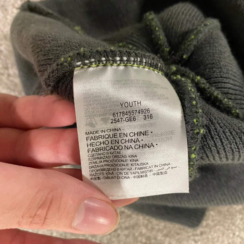 Nike Beanie Hat Youth Boys One Size Grey Neon Green Pom Pom Swoosh